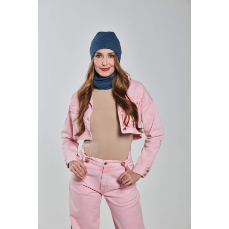Czapka damska 2w1 zawijana w prążki wiosna jesień Jasny Jeans