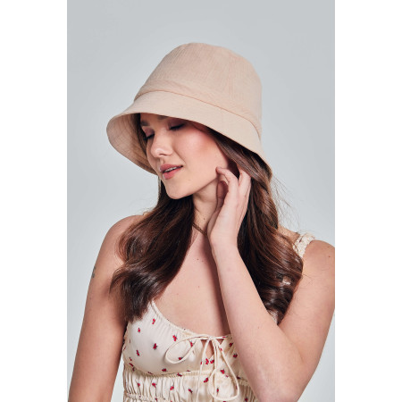 Kapelusz damski muślinowy bucket hat Waniliowy