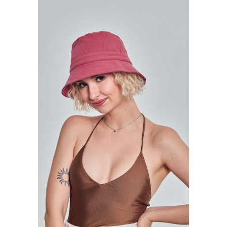 Kapelusz damski muślinowy bucket hat Wiśniowy