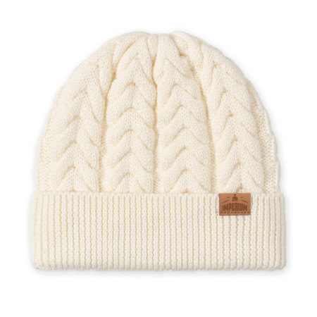 Czapka wełniana Merino Warkocz damska Ecru