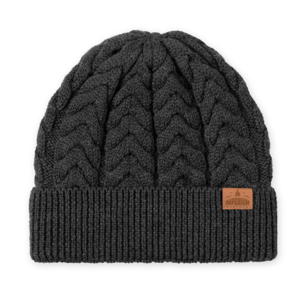 Czapka wełniana Merino Warkocz damska Grafitowa