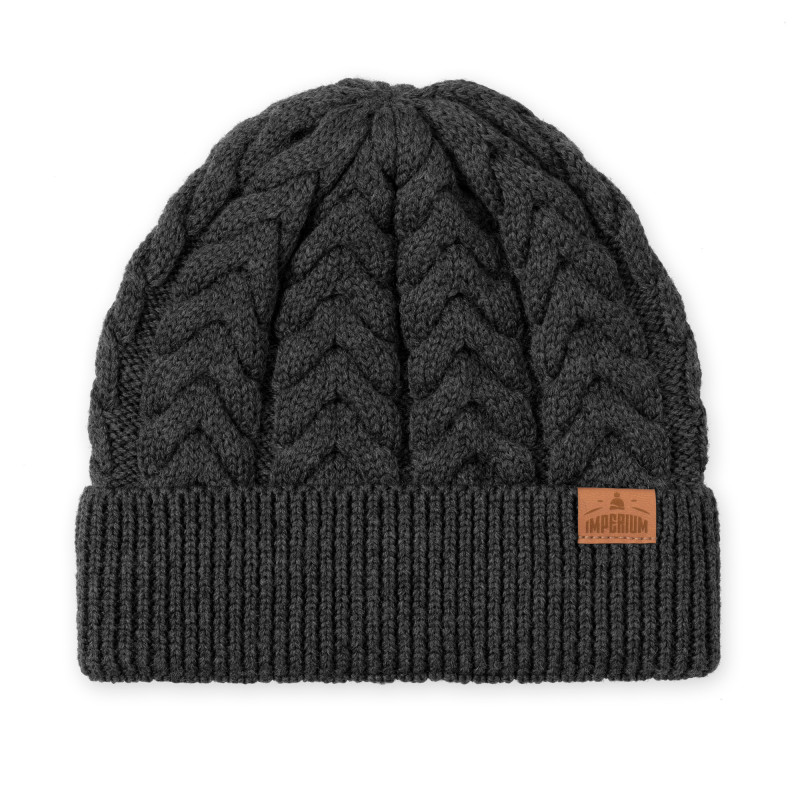 Czapka wełniana Merino Warkocz damska Grafitowa