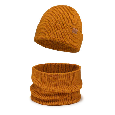 Czapka wełniana Merino damska i komin Miodowy