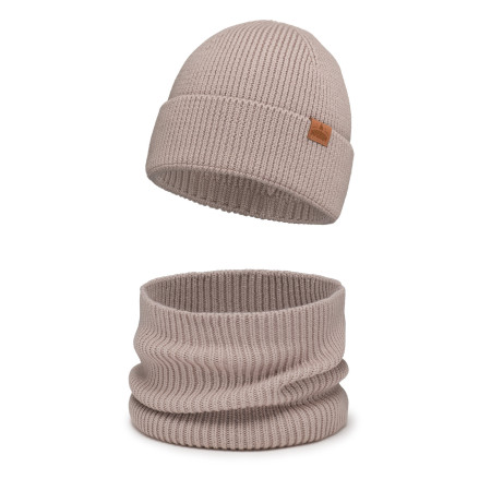 Czapka wełniana Merino damska i komin Taupe