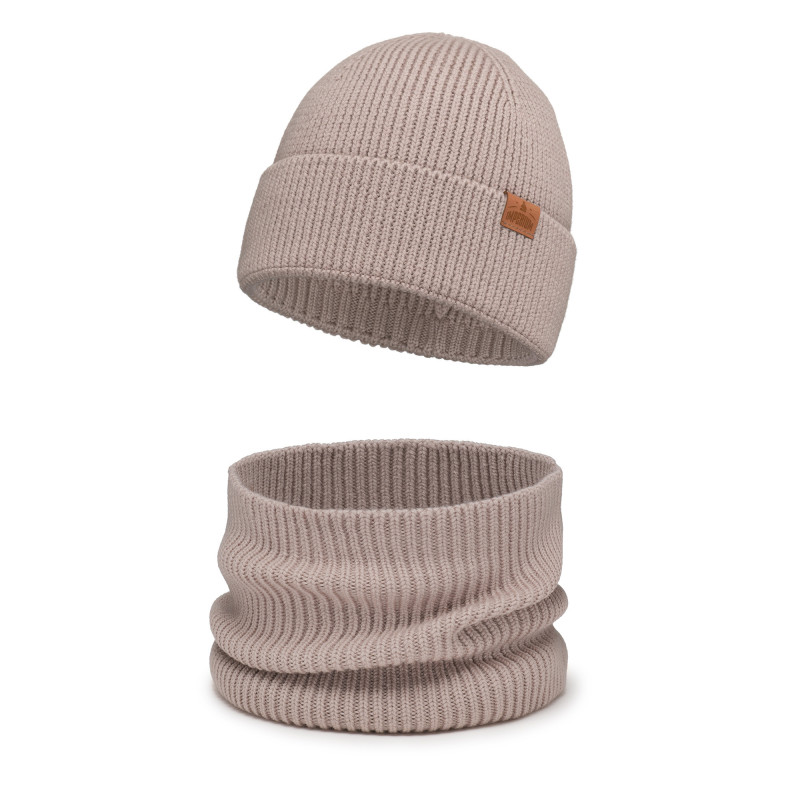 Czapka wełniana Merino damska i komin Taupe