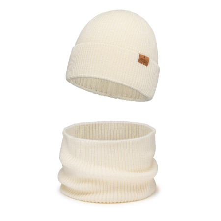 Czapka wełniana Merino dla dziecka z kominem Ecru