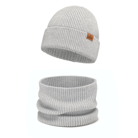 Czapka wełniana Merino dla dziecka z kominem Jasna Szara