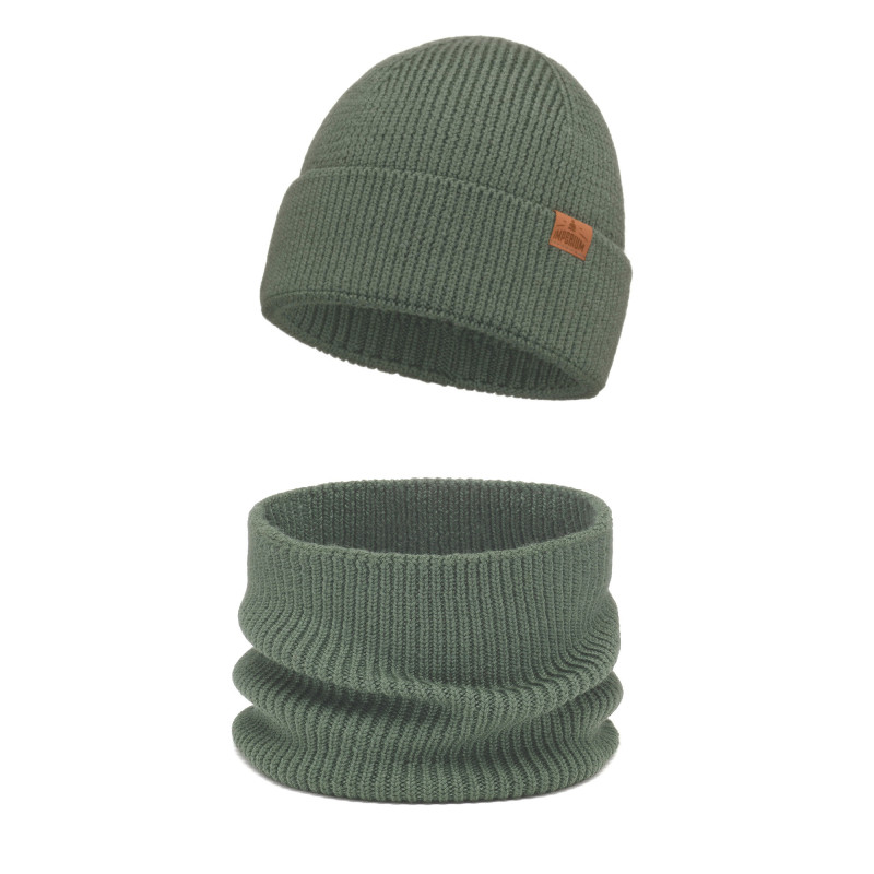 Czapka wełniana Merino dla dziecka z kominem Jasna Khaki