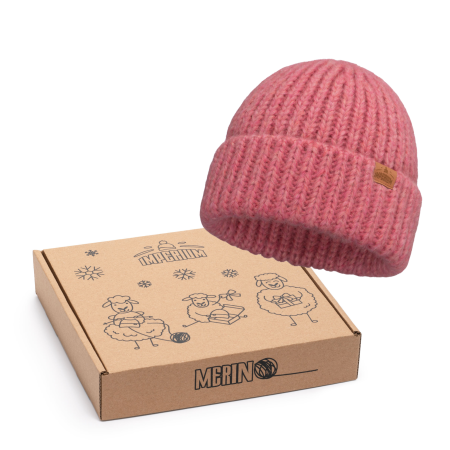 Zestaw prezentowy czapka zimowa damska wełniana Puchatka candy pink
