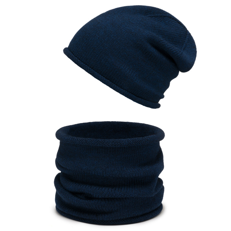 Czapka wełniana Merino damska i komin Milano Granatowy