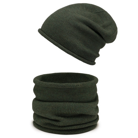Czapka wełniana Merino damska i komin Milano Khaki