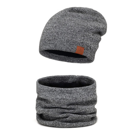 Czapka męska zimowa na polarze + komin komplet Ciemny Szary