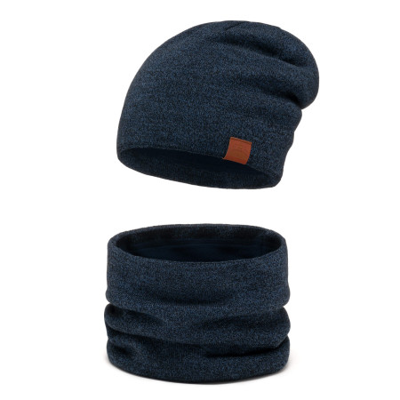 Czapka męska zimowa na polarze + komin komplet Granatowy