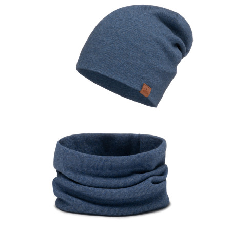 Czapka męska 2w1 zawijana i komin w prążki wiosna jesień Jasny Jeans