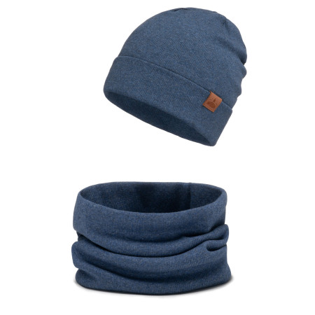 Czapka męska 2w1 zawijana i komin w prążki wiosna jesień Jasny Jeans