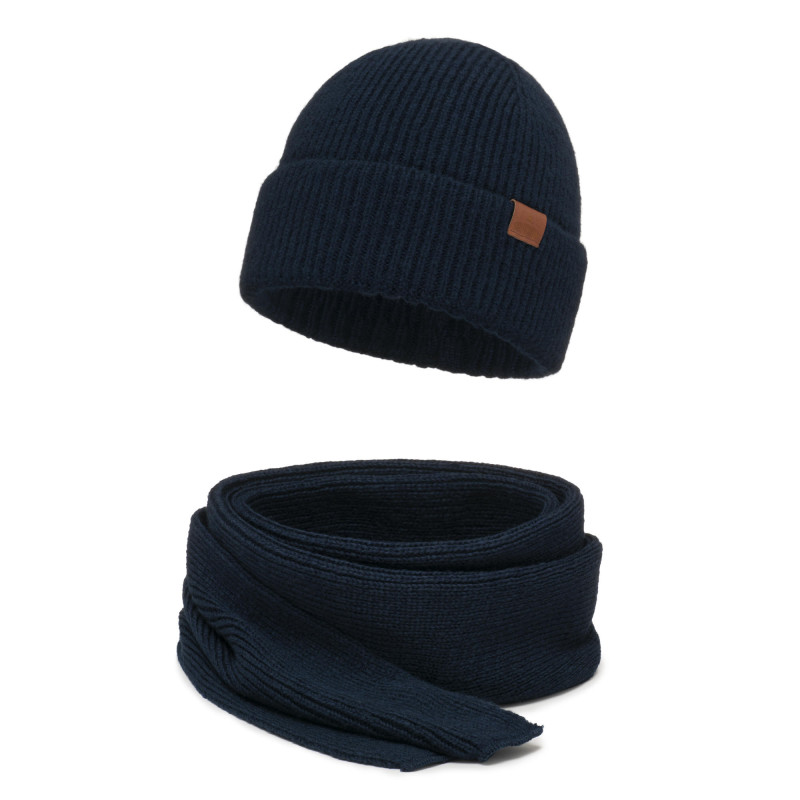 Czapka damska zimowa z wełną Merino + szal komplet Granatowy