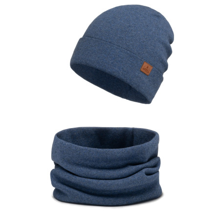Czapka jednowarstwowa dla dziecka z kominem w prążki Jasny Jeans