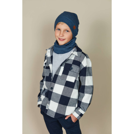 Czapka jednowarstwowa dla dziecka z kominem w prążki Jasny Jeans