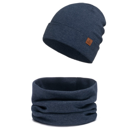 Czapka jednowarstwowa dla dziecka z kominem w prążki Jeansowa
