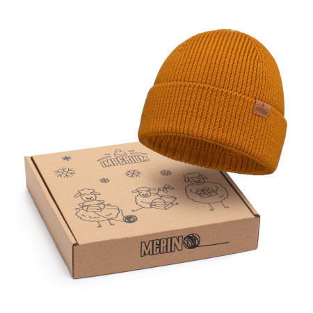 Zestaw prezentowy czapka Merino Miodowa