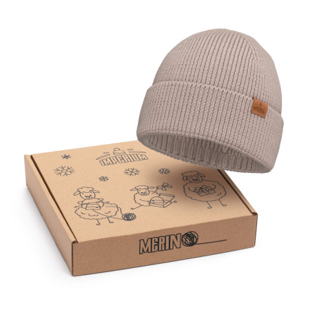 Zestaw prezentowy czapka Merino Taupe