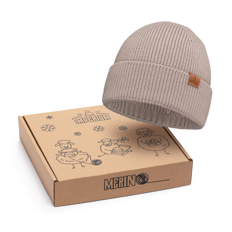 Zestaw prezentowy czapka Merino Taupe