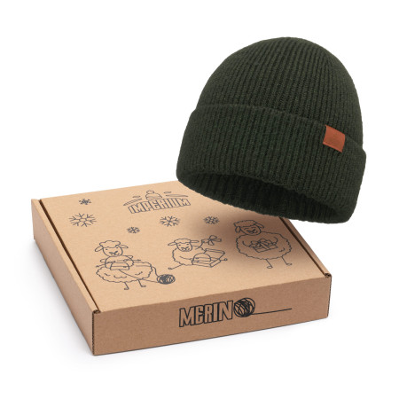Zestaw prezentowy czapka z wełną Merino Khaki
