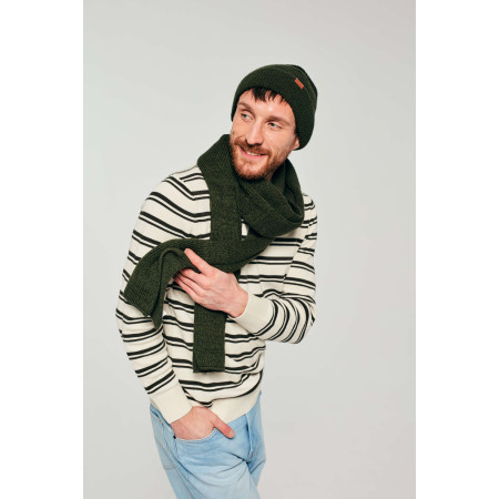 Czapka męska zimowa z wełną Merino + szal komplet Khaki