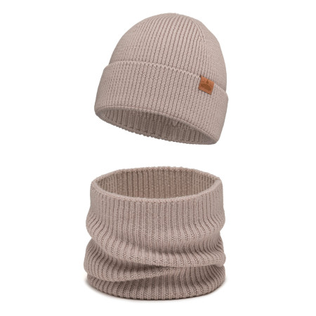 Czapka wełniana Merino dla dziecka z kominem Taupe