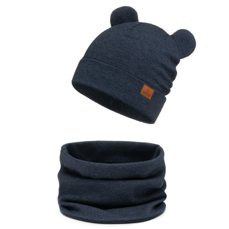 Czapka z uszami Miś na wiosnę i jesień + komin Jeansowy